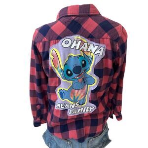 Lilo and Stitch Plaid Flannel Shirt SMALL Unique Ohana Means Family Upcyled